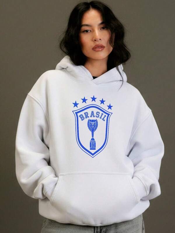 Moletom Feminino Brasil Com Capuz Futebol Casual