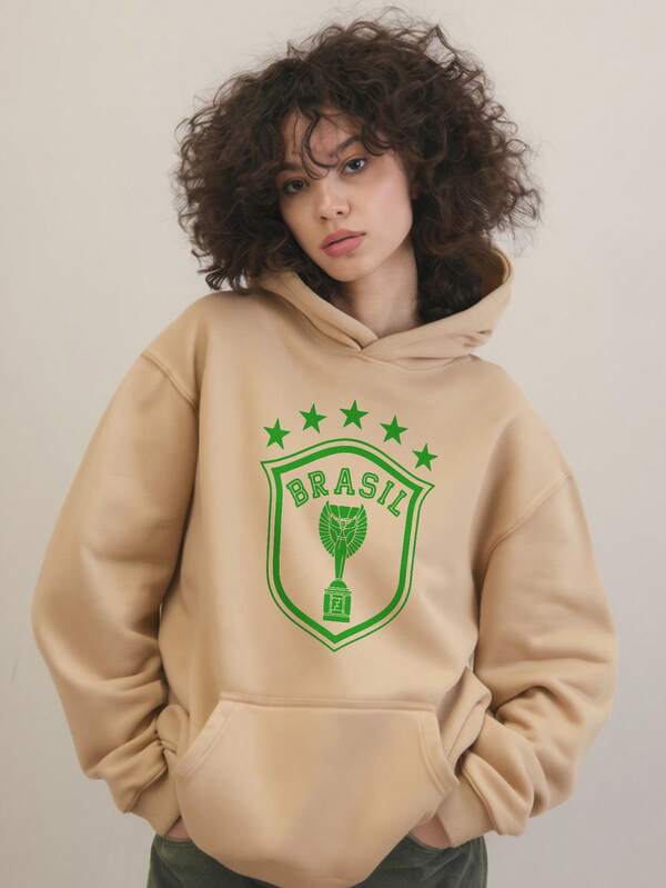 Moletom Feminino Brasil Com Capuz Futebol Casual