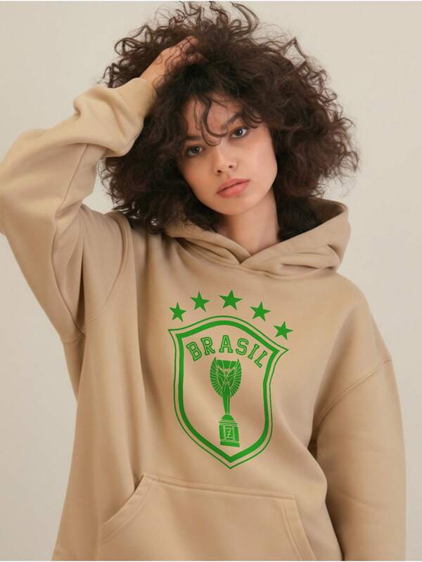 Moletom Feminino Brasil Com Capuz Futebol Casual