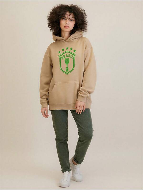 Moletom Feminino Brasil Com Capuz Futebol Casual