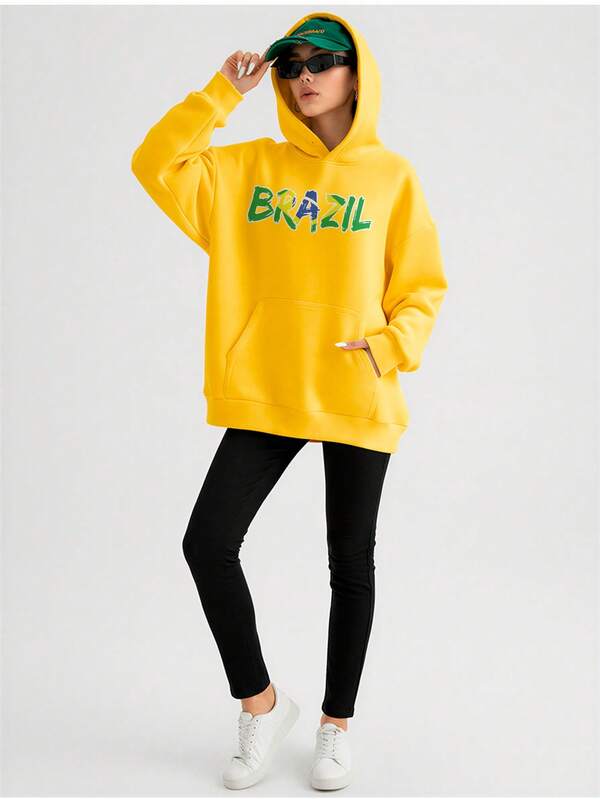 Moletom Feminino Brasil Com Capuz Copa Do Mundo