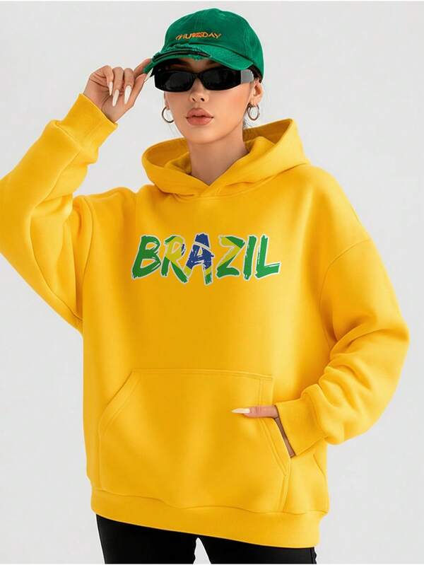 Moletom Feminino Brasil Com Capuz Copa Do Mundo