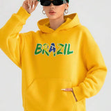 Moletom Feminino Brasil Com Capuz Copa Do Mundo