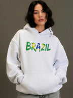 Moletom Feminino Brasil Com Capuz Copa Do Mundo