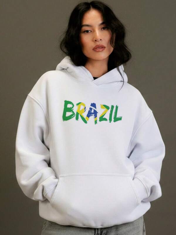 Moletom Feminino Brasil Com Capuz Copa Do Mundo