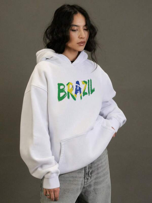 Moletom Feminino Brasil Com Capuz Copa Do Mundo