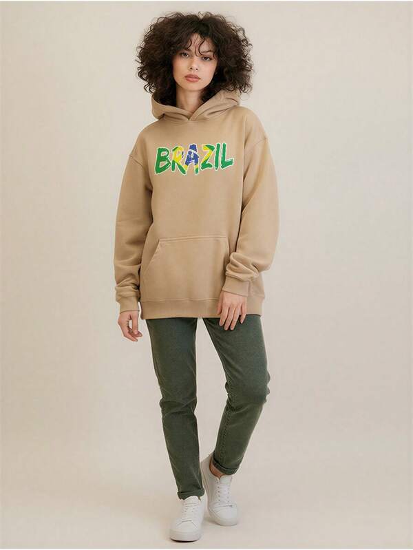 Moletom Feminino Brasil Com Capuz Copa Do Mundo