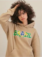 Moletom Feminino Brasil Com Capuz Copa Do Mundo