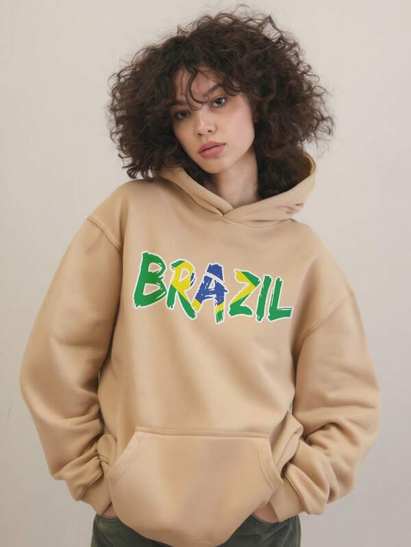 Moletom Feminino Brasil Com Capuz Copa Do Mundo