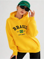 Moletom Feminino Brasil Com Capuz Estilo Torcida