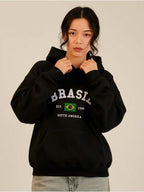 Moletom Feminino Brasil Com Capuz Estilo Torcida