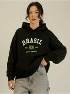 Moletom Feminino Brasil Com Capuz Estilo Torcida