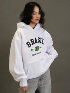 Moletom Feminino Brasil Com Capuz Estilo Torcida