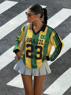 Moletom Feminino Brasil Jersey Futebol Streetwear