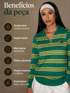 Moletom Feminino Brasil Listrada Gola Polo Futebol