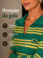 Moletom Feminino Brasil Listrada Gola Polo Futebol