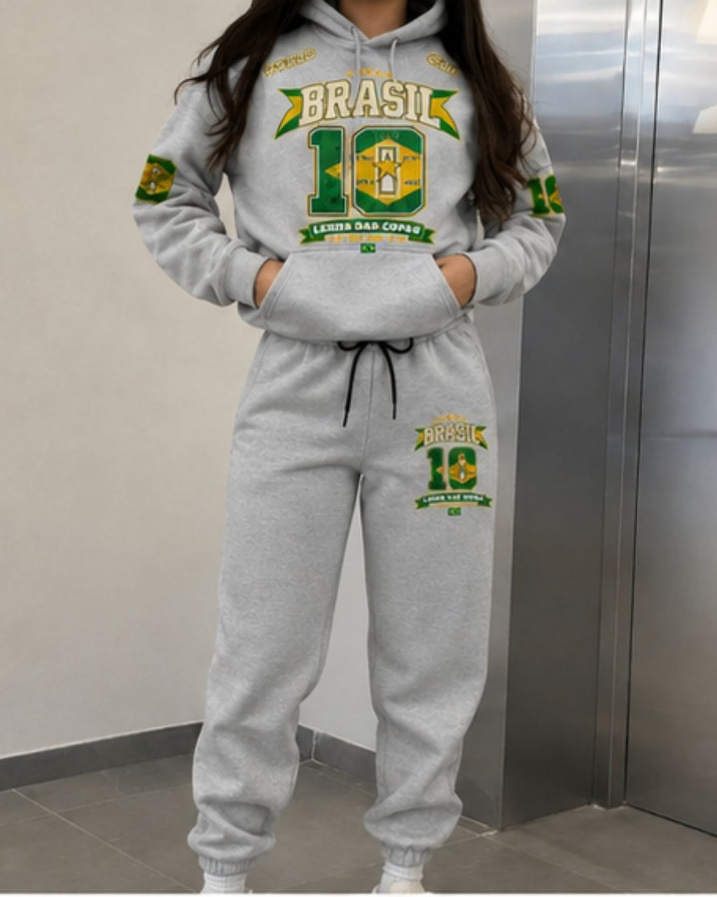 Conjunto Moletom Feminino Brasil Copa Do Mundo