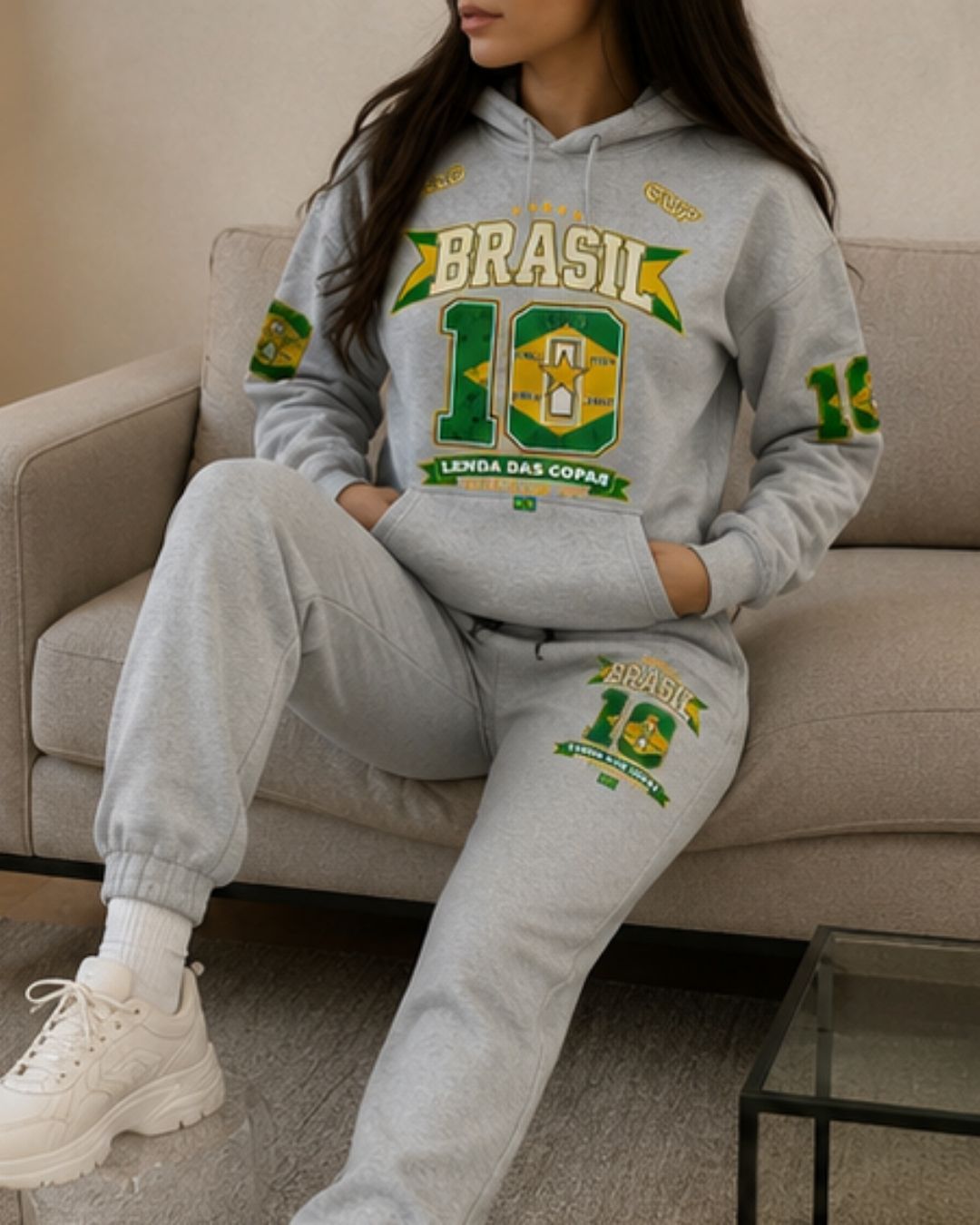 Conjunto Moletom Feminino Brasil Copa Do Mundo