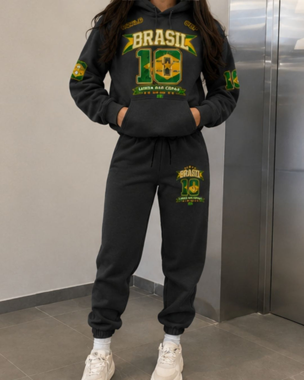 Conjunto Moletom Feminino Brasil Copa Do Mundo