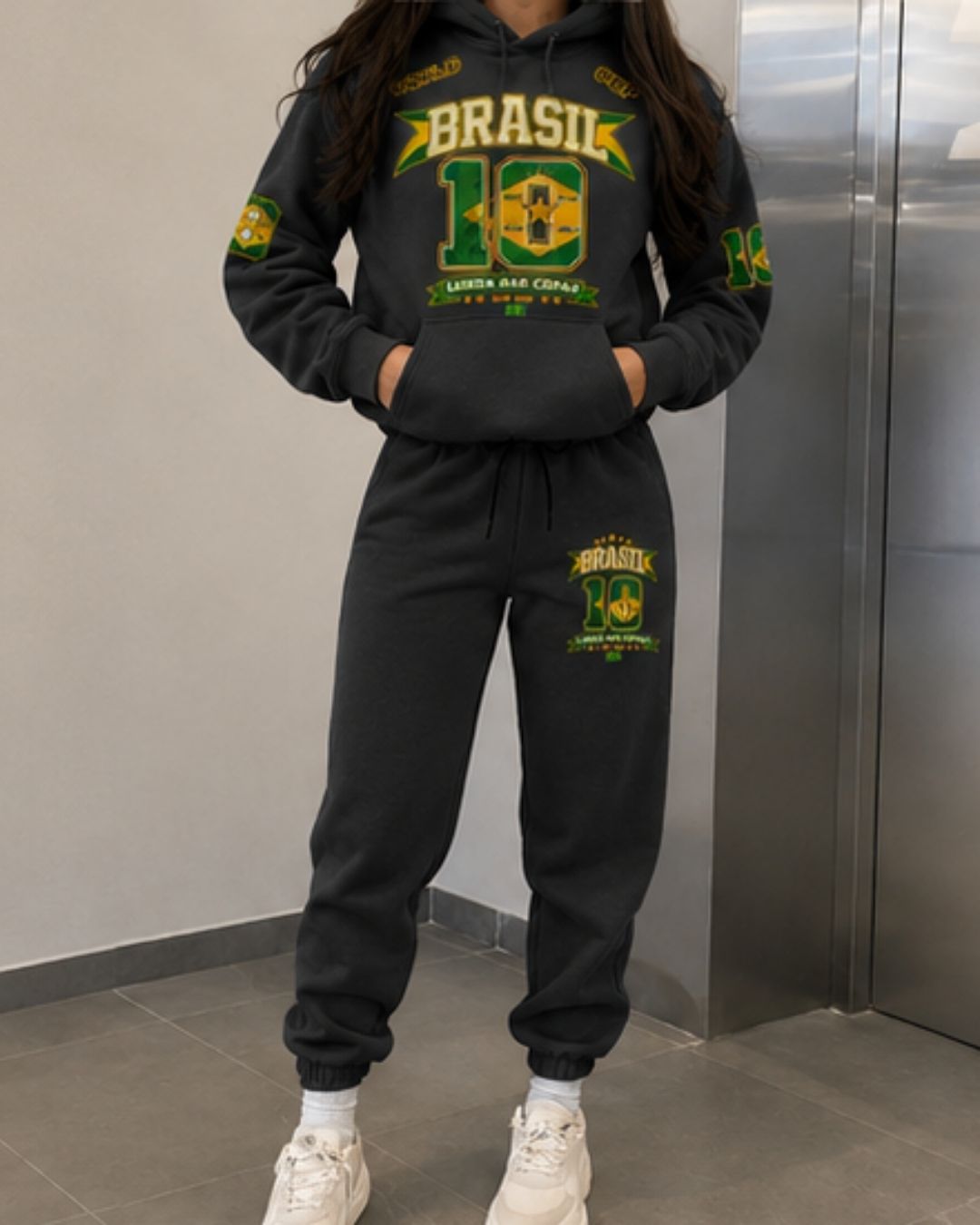 Conjunto Moletom Feminino Brasil Copa Do Mundo