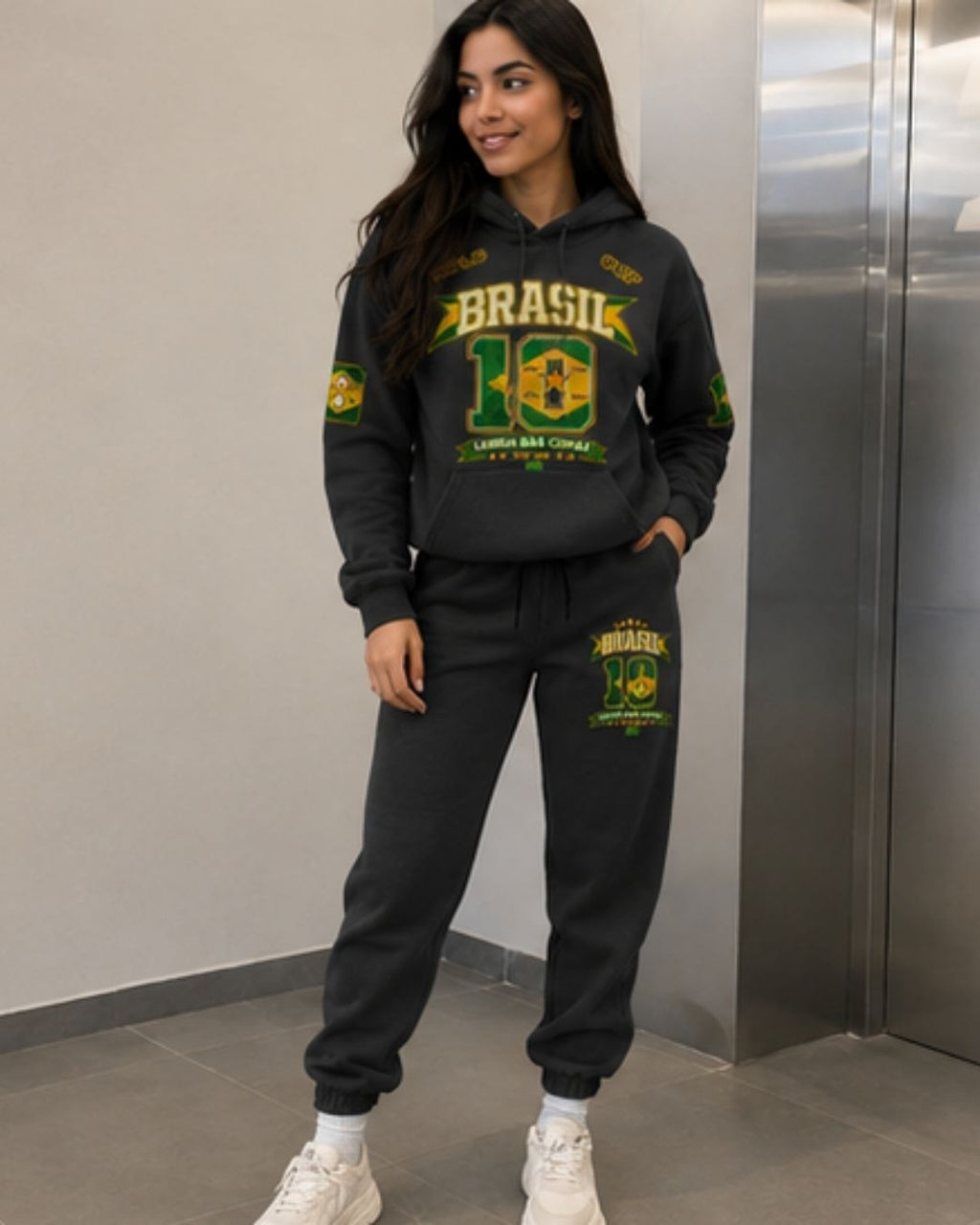 Conjunto Moletom Feminino Brasil Copa Do Mundo