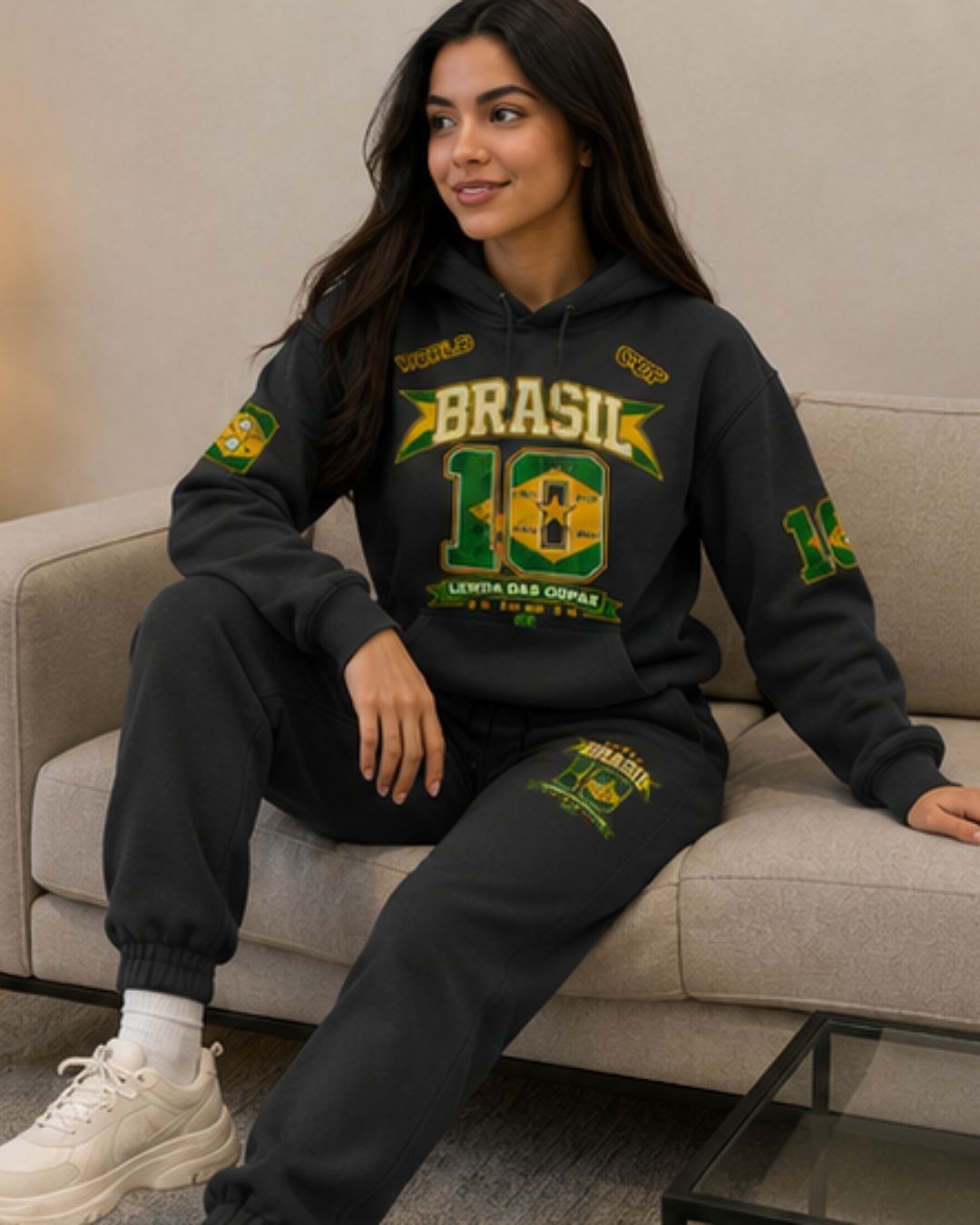 Conjunto Moletom Feminino Brasil Copa Do Mundo