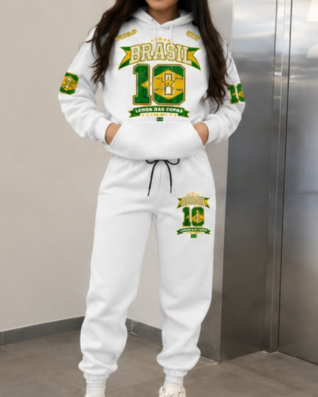 Conjunto Moletom Feminino Brasil Copa Do Mundo