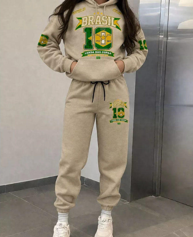 Conjunto Moletom Feminino Brasil Copa Do Mundo