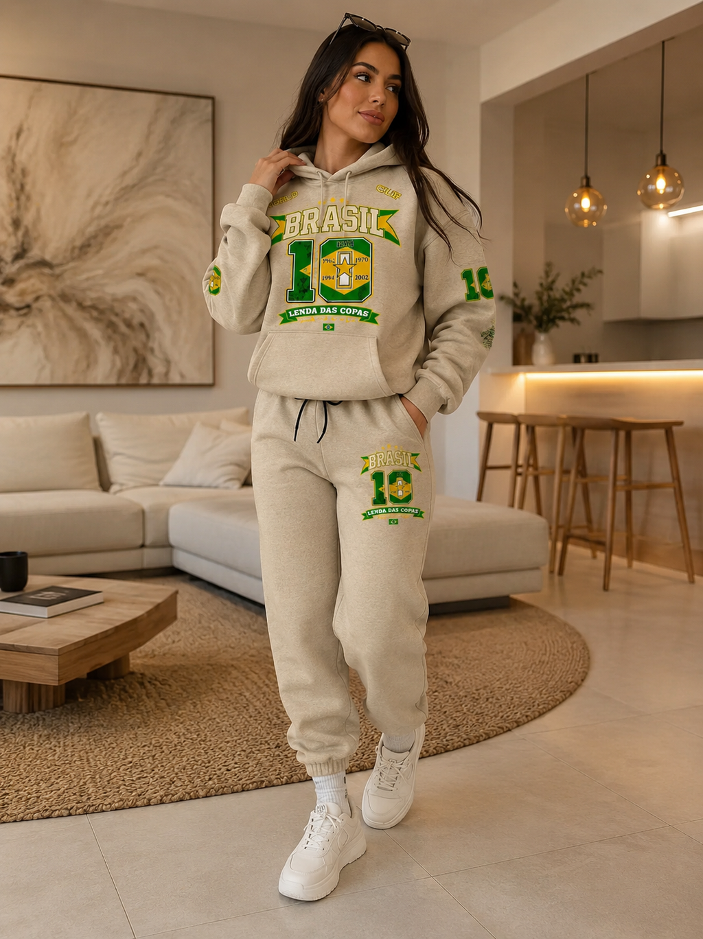 Conjunto Moletom Feminino Brasil Copa Do Mundo