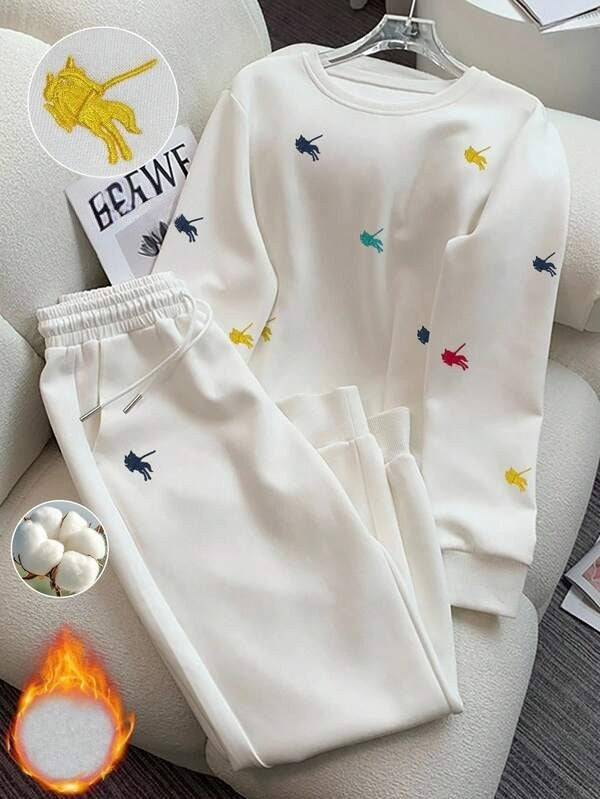 Conjunto Bordado Minimalista Com Moletom E Calça Jogger
