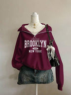 Moletom Brooklyn Com Gola Zíper E Estilo College