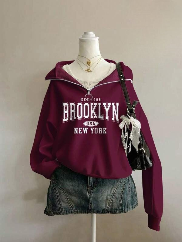 Moletom Brooklyn Com Gola Zíper E Estilo College